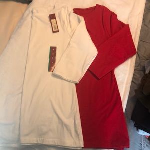 Red and white boat neck shirts